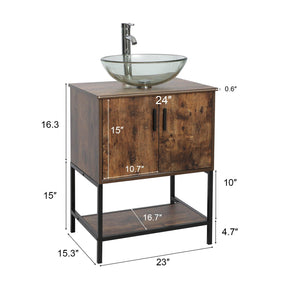 Eclife 24“ Wood Brown Double Door Bathroom Vanity