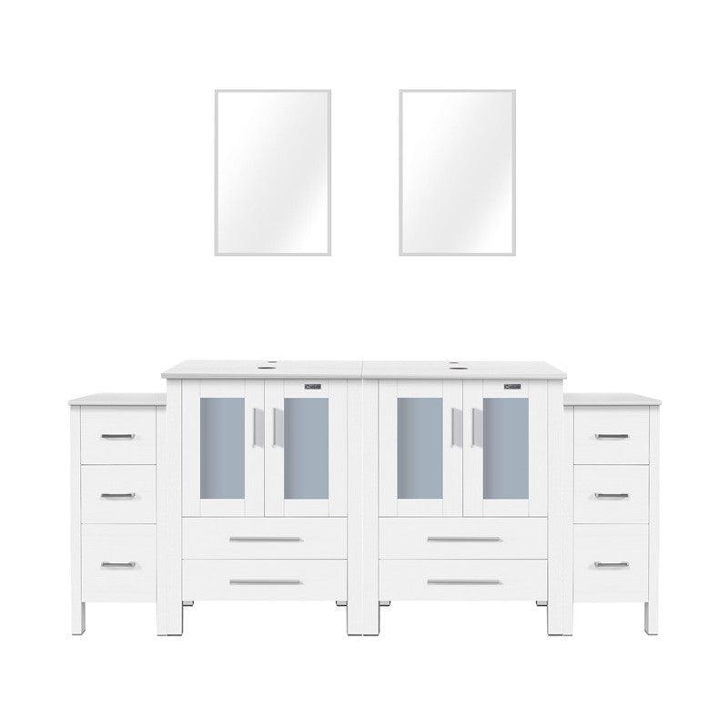 Eclife 72" White Double Sinks Modern Bathroom Vanity Sink Combo W/Side Cabinet, with Mirror