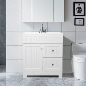 Eclife 24"-30" White Bathroom Vanity Cabinet Sink Combo W/Waterproof Resin Basin Countertop & Stainless Steel Faucet & Pop Up Drain