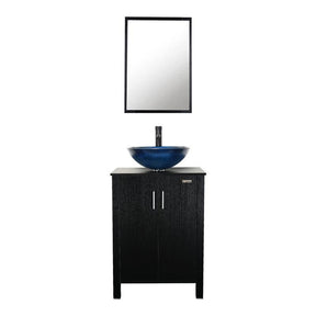 Eclife 24" Bathroom Vanity Combo Modern MDF Cabinet with Vanity Mirror Clear Round Tempered Glass Counter Top Vessel Sink with 1.5 GPM Faucet and Pop Up Drain