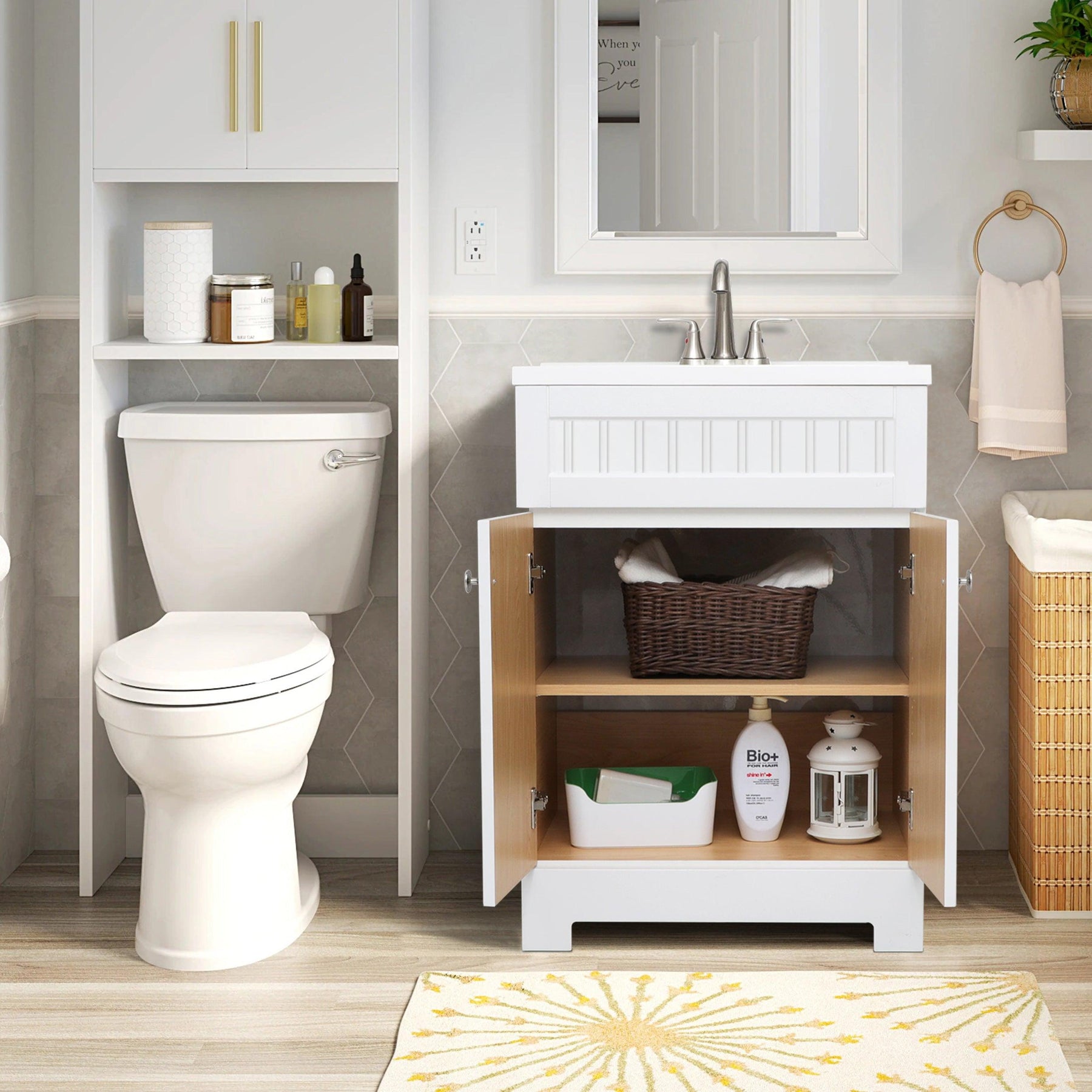 Eclife 24 -30 White Bathroom Vanity Cabinet Sink Combo W/Waterproof