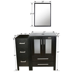 Eclife 36" Modern Pedestal Bathroom Vanity W/Side Cabinet Combo Set