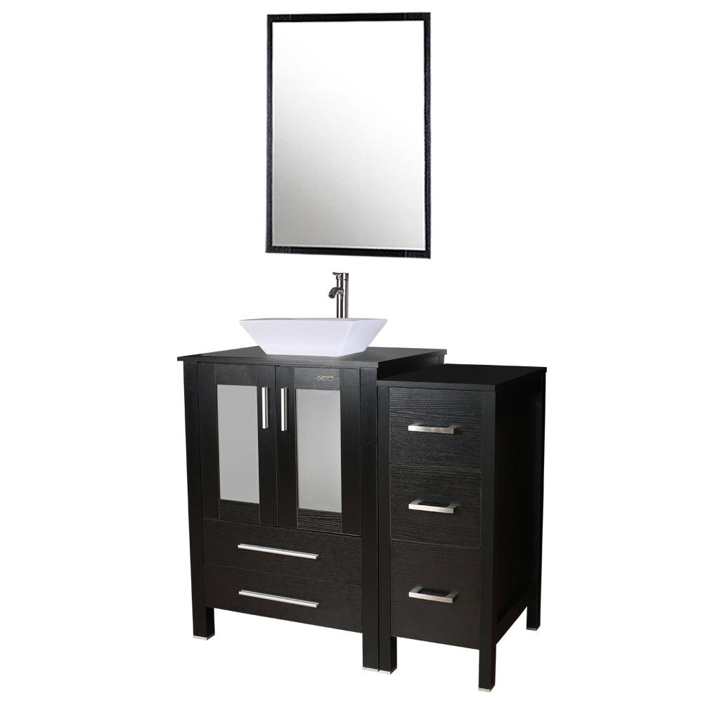 Eclife 36" Modern Pedestal Bathroom Vanity W/Side Cabinet Combo Set