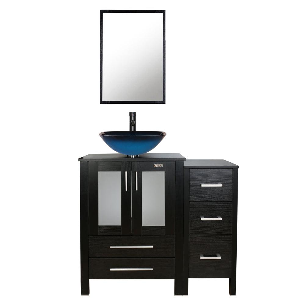 Eclife 36" Modern Pedestal Bathroom Vanity W/Side Cabinet Combo Set
