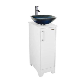 14" Bathroom Vanity and Sink Combo White Small Vanity Square Ceramic Vessel Sink & 1.5 GPM Water Save Faucet & Solid Brass Pop Up Drain