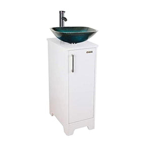 14" Bathroom Vanity and Sink Combo White Small Vanity Square Ceramic Vessel Sink & 1.5 GPM Water Save Faucet & Solid Brass Pop Up Drain