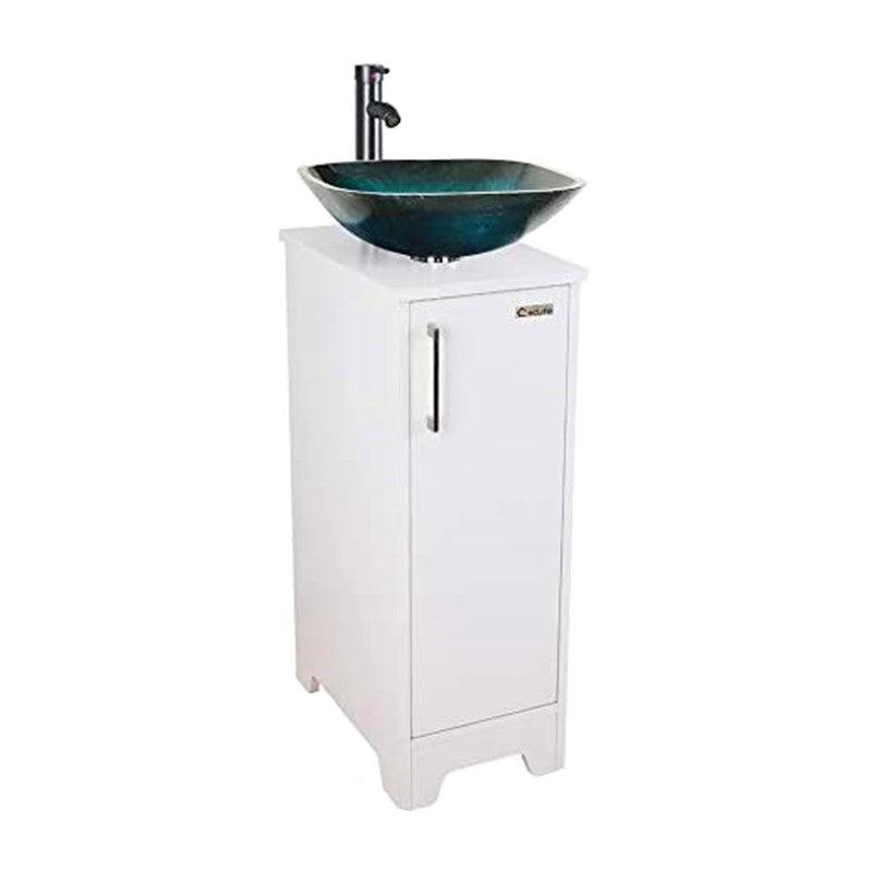 Eclife 14" Bathroom Vanity and Sink Combo White Small Vanity Square Ceramic Vessel Sink & 1.5 GPM Water Save Faucet & Solid Brass Pop Up Drain