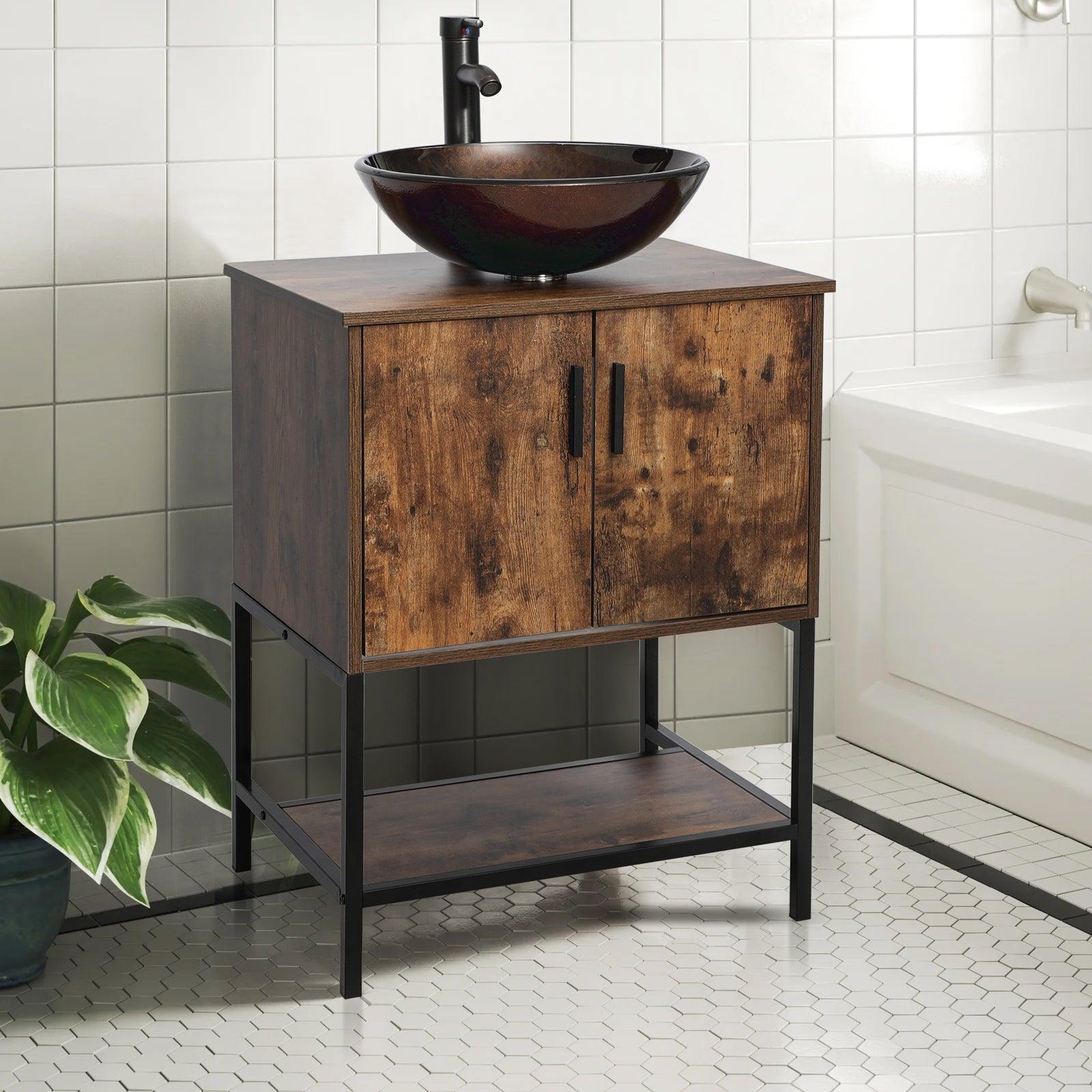 Eclife 24“ Wood Brown Double Door Bathroom Vanity
