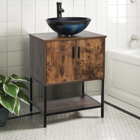 Eclife 24“ Wood Brown Double Door Bathroom Vanity