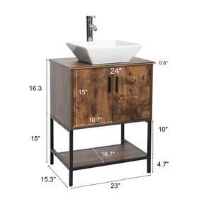 Eclife 24“ Wood Brown Double Door Bathroom Vanity