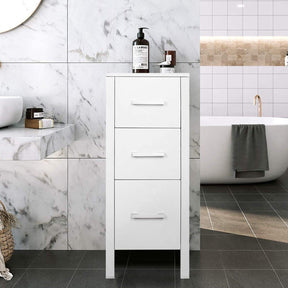 12" Bathroom Cabinet 3 Drawer Organizer Free Standing Single Vanity, Small Nightstand, White Vanity MDF(Ivory)