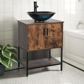 Eclife 24“ Wood Brown Double Door Bathroom Vanity