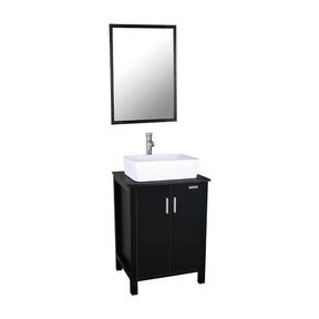 Eclife 24" Bathroom Vanity Combo Modern MDF Cabinet with Vanity Mirror Clear Round Tempered Glass Counter Top Vessel Sink with 1.5 GPM Faucet and Pop Up Drain