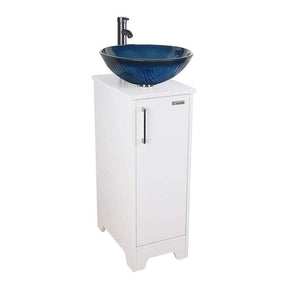 14" Bathroom Vanity and Sink Combo White Small Vanity Square Ceramic Vessel Sink & 1.5 GPM Water Save Faucet & Solid Brass Pop Up Drain