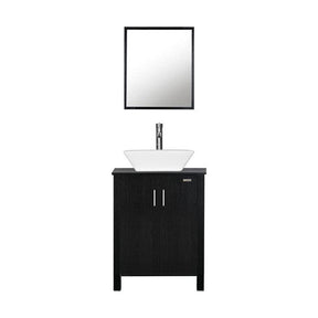 Eclife 24" Bathroom Vanity Combo Modern MDF Cabinet with Vanity Mirror Clear Round Tempered Glass Counter Top Vessel Sink with 1.5 GPM Faucet and Pop Up Drain