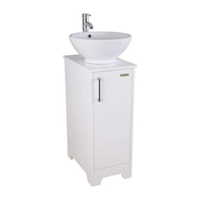 14" Bathroom Vanity and Sink Combo White Small Vanity Square Ceramic Vessel Sink & 1.5 GPM Water Save Faucet & Solid Brass Pop Up Drain