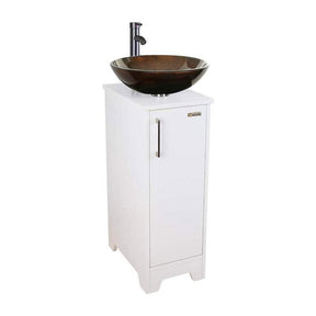 14" Bathroom Vanity and Sink Combo White Small Vanity Square Ceramic Vessel Sink & 1.5 GPM Water Save Faucet & Solid Brass Pop Up Drain