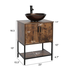 Eclife 24“ Wood Brown Double Door Bathroom Vanity