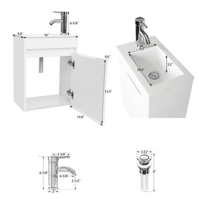 Eclife 16" Bathroom Floating Vanity Sink Combo for Small Space, Modern vanity with vessel sink, white