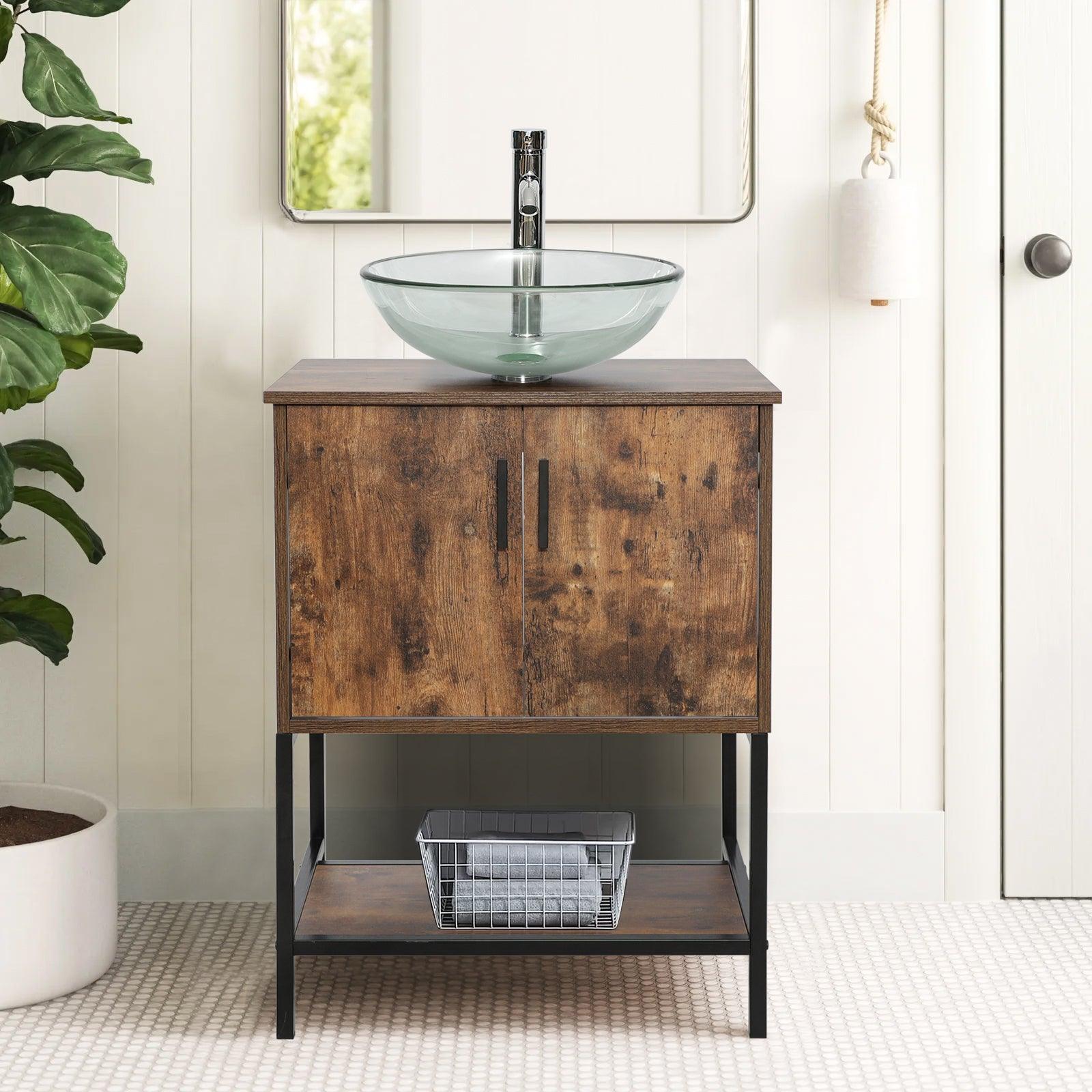 Eclife 24“ Wood Brown Double Door Bathroom Vanity