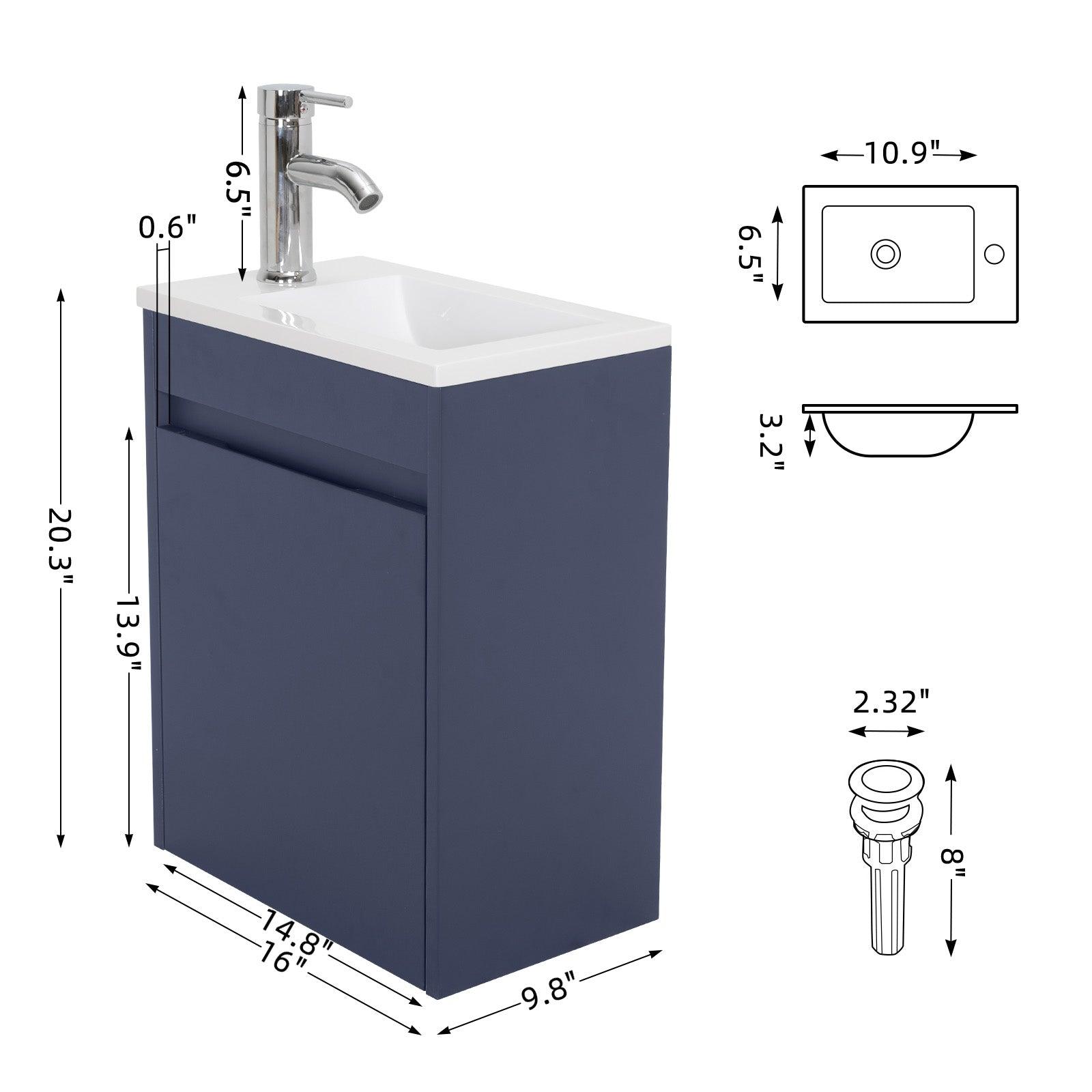 Eclife 16" Bathroom Floating Vanity Sink Combo for Small Space, Modern vanity with vessel sink, white