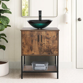 Eclife 24“ Wood Brown Double Door Bathroom Vanity