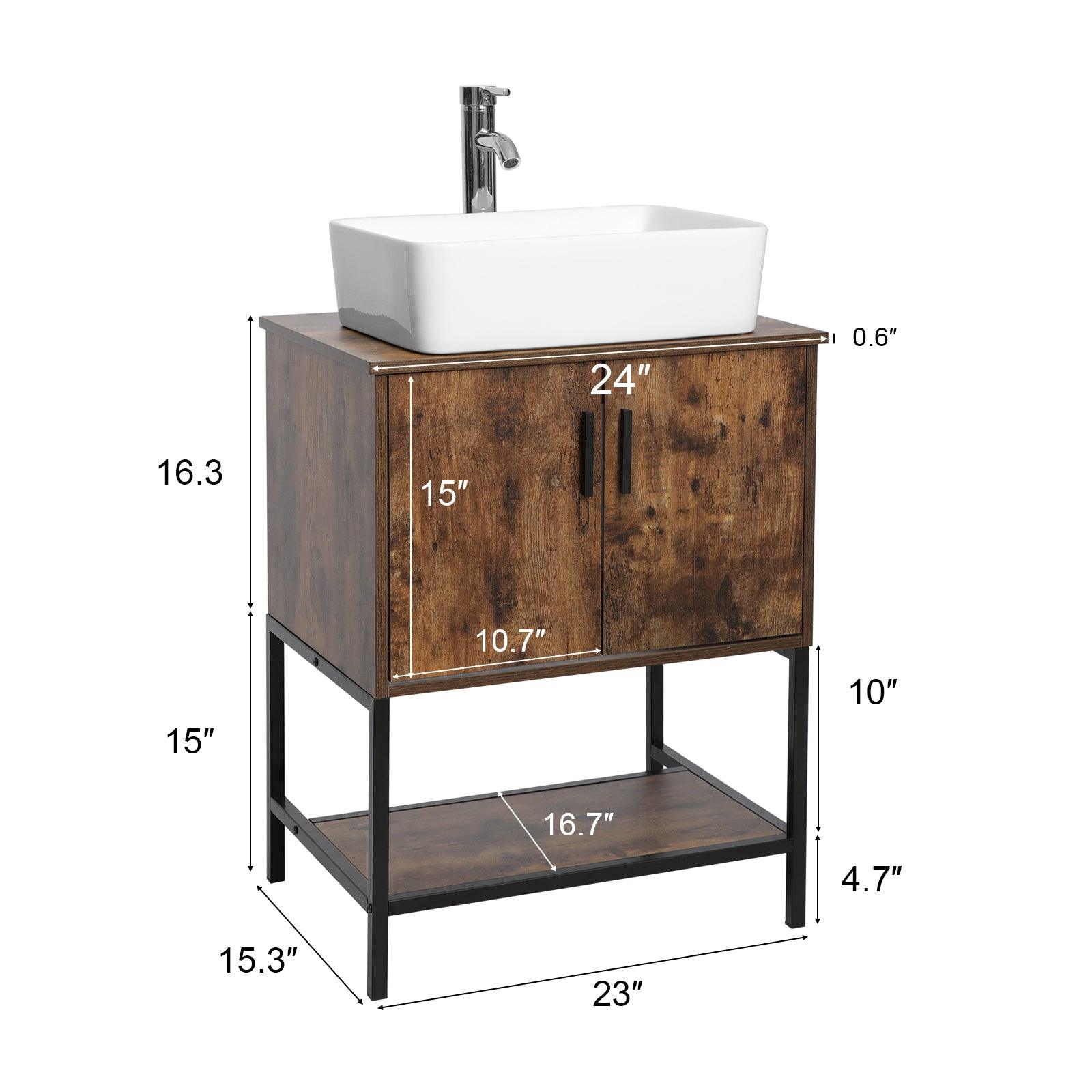 Eclife 24“ Wood Brown Double Door Bathroom Vanity