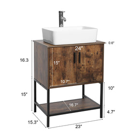 Eclife 24“ Wood Brown Double Door Bathroom Vanity