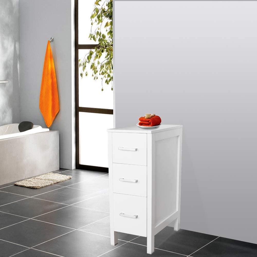 Slim Bathroom Storage Cabinet With Drawers, White