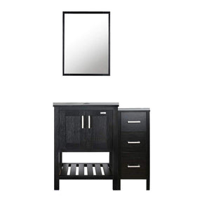 36” Bathroom Vanity Sink Combo Black W/Side Cabinet with Round White Ceramic Vessel Sink, Chrome Bathroom Solid Brass Faucet and Pop Up Drain Combo, W/Mirror