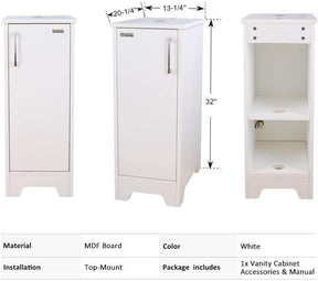 14" Bathroom Vanity and Sink Combo White Small Vanity Square Ceramic Vessel Sink & 1.5 GPM Water Save Faucet & Solid Brass Pop Up Drain