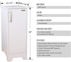 14" Bathroom Vanity and Sink Combo White Small Vanity Square Ceramic Vessel Sink & 1.5 GPM Water Save Faucet & Solid Brass Pop Up Drain