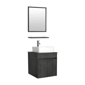 Eclife 24” Morden Grey Floating Vanity With Vessel Sink Set With Bathroom Mirror