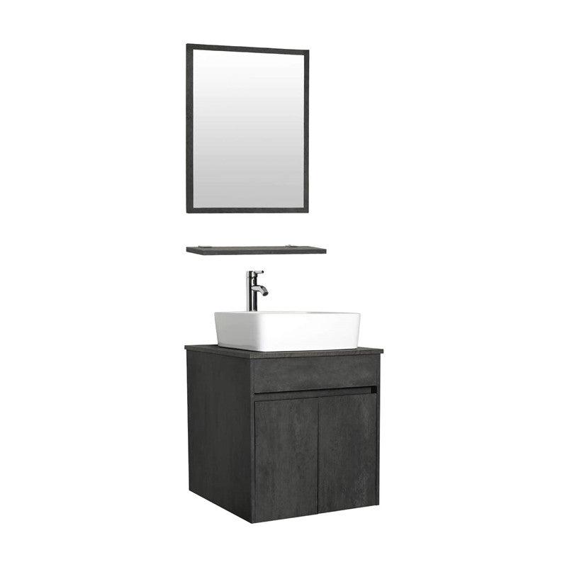 24” Bathroom Vanity Sink Combo Wall Mounted Concrete Grey Cabinet Vanity Set Turquoise Square Tempered Glass Vessel Sink Top, W/ORB Faucet, Pop Up Drain & Mirror
