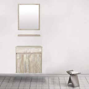 24” Bathroom Vanity Cabinet Wall Mounted Natural Cabinet Two Doors Pedestal Cabinet Vanity Set with Mirror