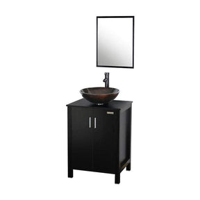 Eclife 24" Bathroom Vanity Combo Modern MDF Cabinet with Vanity Mirror Clear Round Tempered Glass Counter Top Vessel Sink with 1.5 GPM Faucet and Pop Up Drain