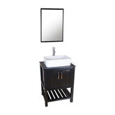 24'' Modern Bathroom Vanity Cabinet Combo Square Blue Glass Vessel Sink Combo 1.5 GPM Brass Faucet and Pop Up Drain and ORB Mounting Ring, W/Mirror