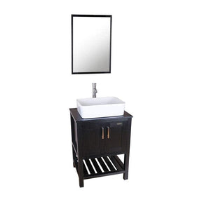24'' Modern Bathroom Vanity Cabinet Combo Square Blue Glass Vessel Sink Combo 1.5 GPM Brass Faucet and Pop Up Drain and ORB Mounting Ring, W/Mirror
