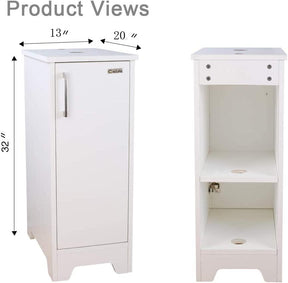 14" Bathroom Vanity and Sink Combo White Small Vanity Square Ceramic Vessel Sink & 1.5 GPM Water Save Faucet & Solid Brass Pop Up Drain