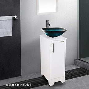 14" Bathroom Vanity and Sink Combo White Small Vanity Square Ceramic Vessel Sink & 1.5 GPM Water Save Faucet & Solid Brass Pop Up Drain