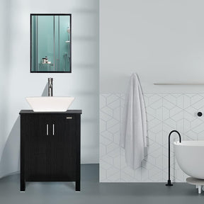 Eclife 24" Bathroom Vanity Combo Modern MDF Cabinet with Vanity Mirror Clear Round Tempered Glass Counter Top Vessel Sink with 1.5 GPM Faucet and Pop Up Drain