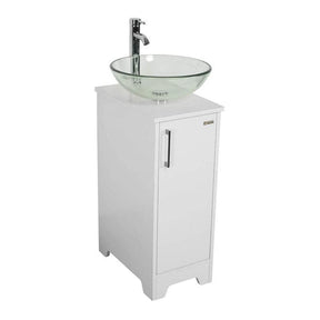 14" Bathroom Vanity and Sink Combo White Small Vanity Square Ceramic Vessel Sink & 1.5 GPM Water Save Faucet & Solid Brass Pop Up Drain