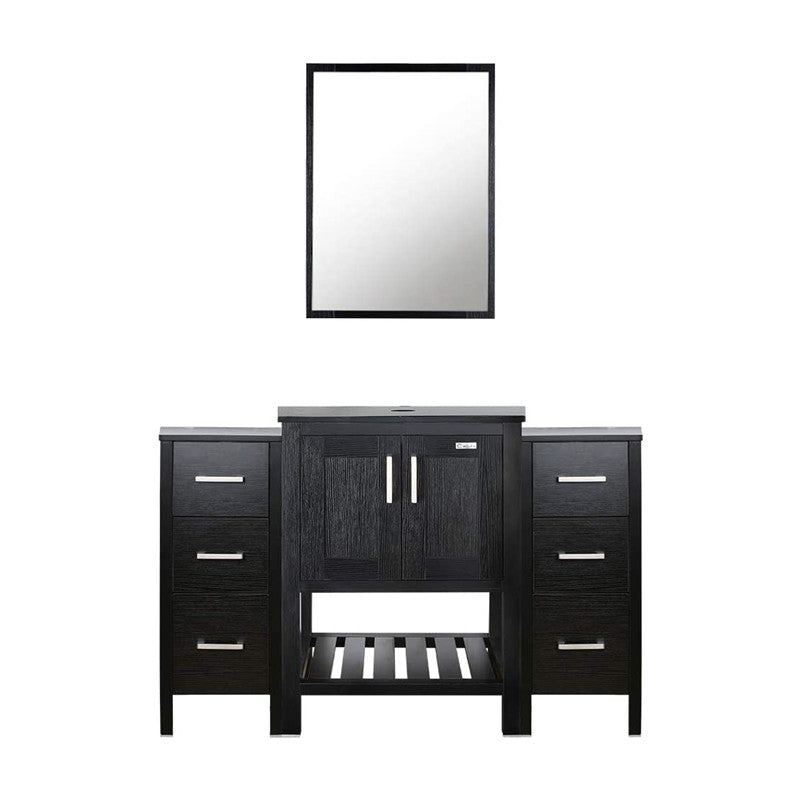 Eclife 48” Bathroom Vanity Sink Combo Black W/Side Cabinet, with Mirror