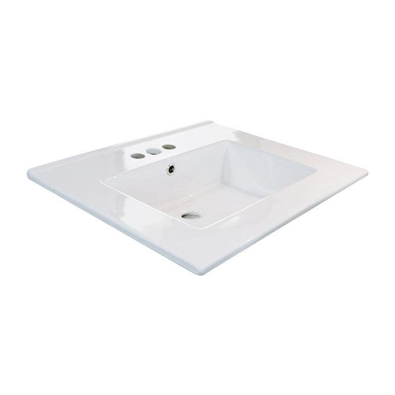 Drop in Rectangle 3 Holes White Ceramic Bathroom Sink Top with Overflow Under Counter Console Sink