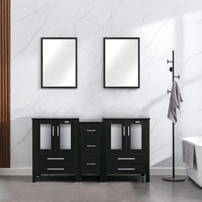 Eclife 60" Black Modern Pedestal Bathroom Vanity with Side Cabinet