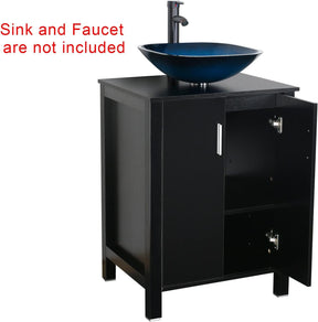 Eclife 24" Bathroom Vanity Combo Modern MDF Cabinet with Vanity Mirror Clear Round Tempered Glass Counter Top Vessel Sink with 1.5 GPM Faucet and Pop Up Drain