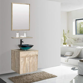 24” Bathroom Vanity Cabinet Wall Mounted Natural Cabinet Two Doors Pedestal Cabinet Vanity Set with Mirror