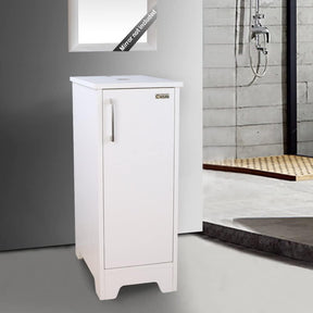 14" Bathroom Vanity and Sink Combo White Small Vanity Square Ceramic Vessel Sink & 1.5 GPM Water Save Faucet & Solid Brass Pop Up Drain