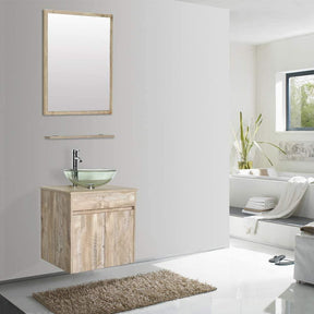 24” Bathroom Vanity Cabinet Wall Mounted Natural Cabinet Two Doors Pedestal Cabinet Vanity Set with Mirror