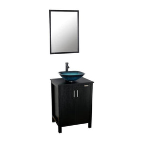 Eclife 24" Bathroom Vanity Combo Modern MDF Cabinet with Vanity Mirror Clear Round Tempered Glass Counter Top Vessel Sink with 1.5 GPM Faucet and Pop Up Drain